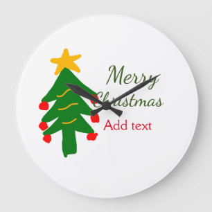 Reloj Redondo Grande Árbol de navidad verde rojo alegre nombre de agreg