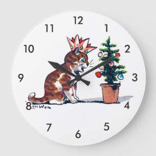 Reloj Redondo Grande Árbol de Navidad y gatitos, Louis Wain