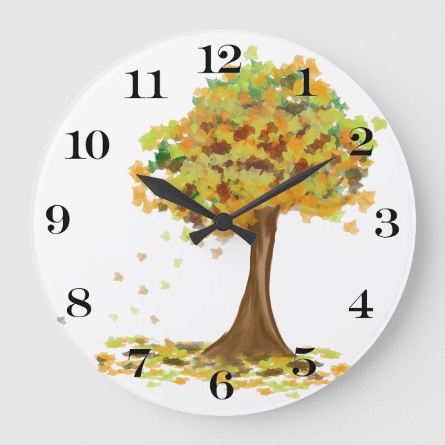 Reloj Redondo Grande Árbol de otoño solitario (Anverso)