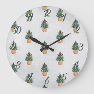 Reloj Redondo Grande Árbol de pino, piñas, vacaciones de nieve