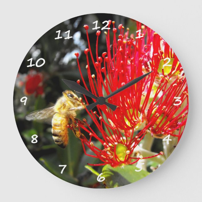 Reloj Redondo Grande Árbol de Pohutukawa florido (Anverso)