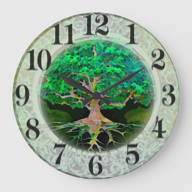 Reloj Redondo Grande Árbol de salud y prosperidad vital (Anverso)