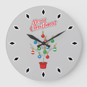 Reloj Redondo Grande Árbol de sucursal desnudo de los navidades - Feliz