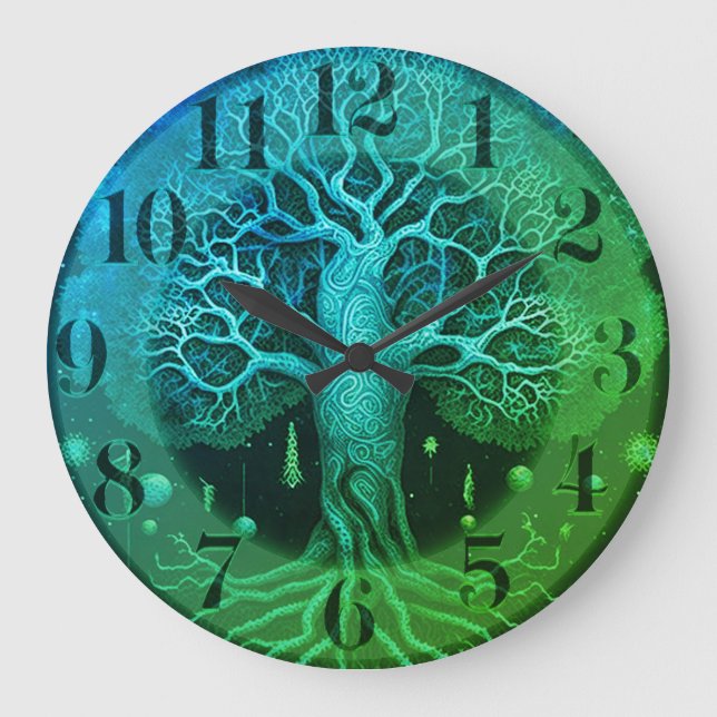 Reloj Redondo Grande Árbol de vida de noche (Anverso)