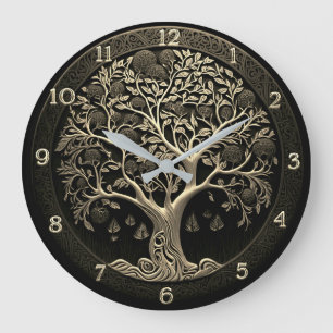 Reloj Redondo Grande Árbol de vida en negro y oro