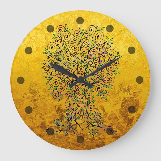 Reloj Redondo Grande Árbol De Vida - Espirales Salen Frutas 1 (Anverso)