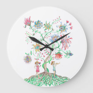 Reloj Redondo Grande Árbol Floral Caprichoso