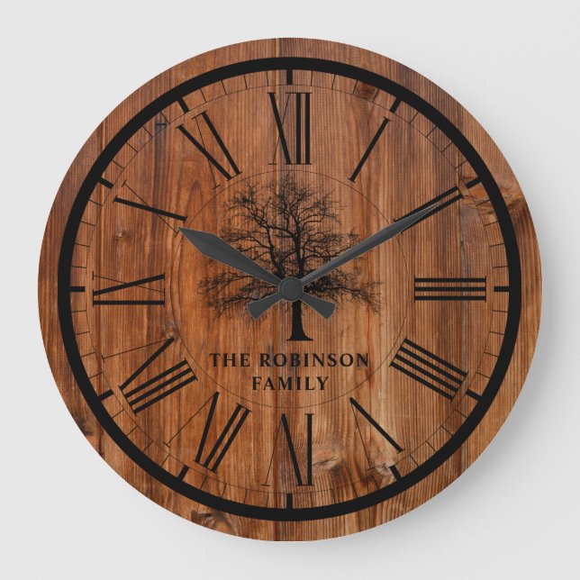 Reloj Redondo Grande Árbol genealógico rústico | Campo (Anverso)