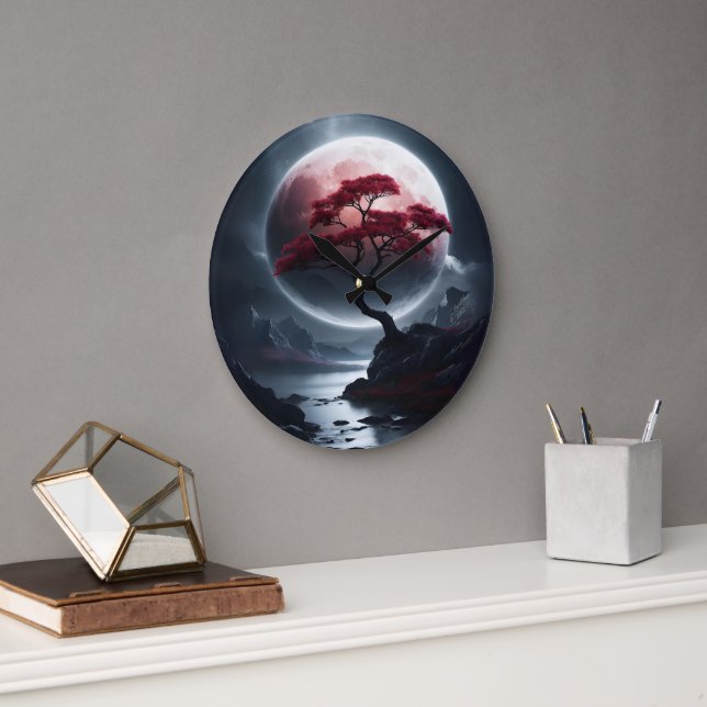 Reloj Redondo Grande Árbol rosa de estilo japonés místico (Oficina)