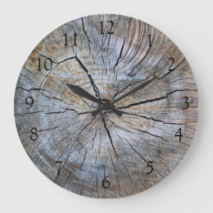 Reloj Redondo Grande Árbol rústico de grano de madera angustiado con an