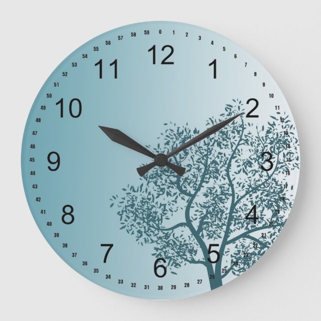 Reloj Redondo Grande Árbol verde azulado (Anverso)