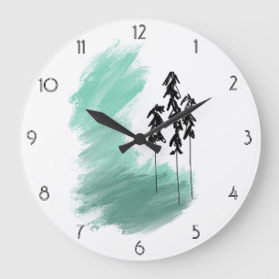 Reloj Redondo Grande Árbol verde escandinavo arte simple menta moderna