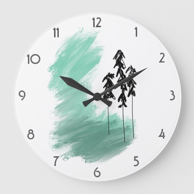 Reloj Redondo Grande Árbol verde escandinavo arte simple menta moderna (Anverso)