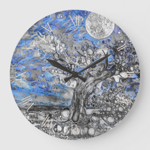 Reloj Redondo Grande Árbol viejo. Pintura abstracta