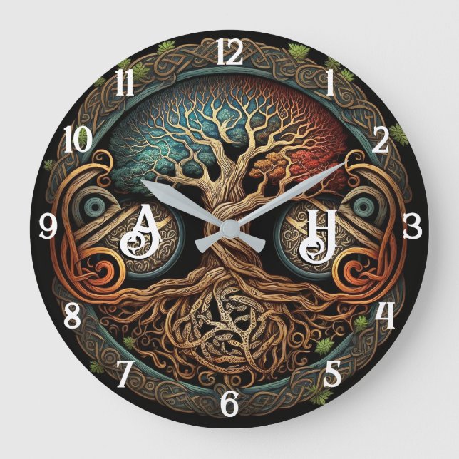 Reloj Redondo Grande Árbol vikino de Yggdrasil (Anverso)