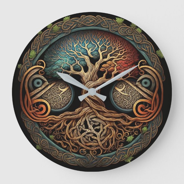 Reloj Redondo Grande Árbol vikino de Yggdrasil (Anverso)