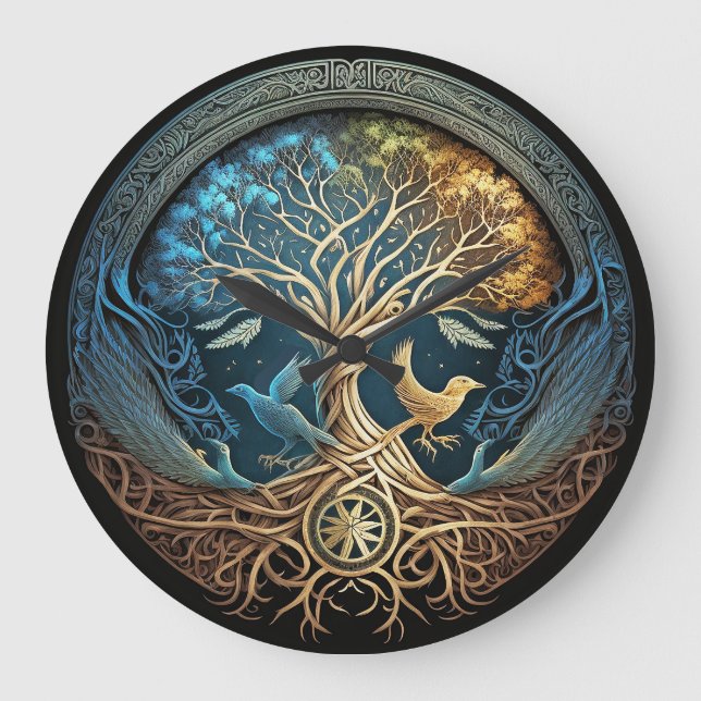 Reloj Redondo Grande Árbol Yggdrasil de vida (Anverso)