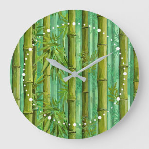 Reloj Redondo Grande Arboleda de bambúes cálidos y frescos verdes