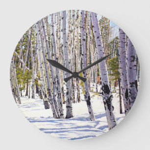 Reloj Redondo Grande Árboles de Aspen en el Bosque