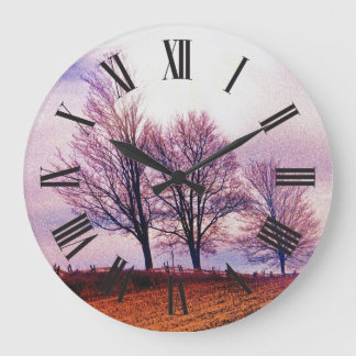 Reloj Redondo Grande Árboles de invierno y cercas de granja arte pastor