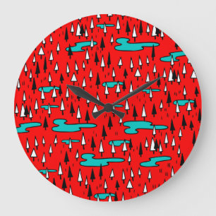 Reloj Redondo Grande Árboles de mano libre: patrón de Navidades escandi