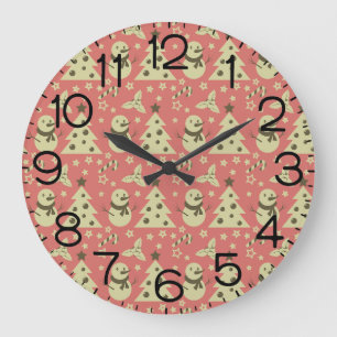 Reloj Redondo Grande Árboles de Navidad retro acebo estrella de caramel