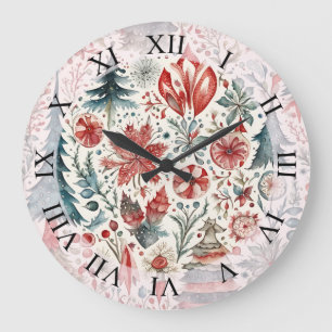Reloj Redondo Grande Árboles de vacaciones, diseño caprichoso de invier