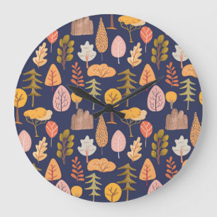 Reloj Redondo Grande Árboles multicolores: Vintage de mediados de otoño