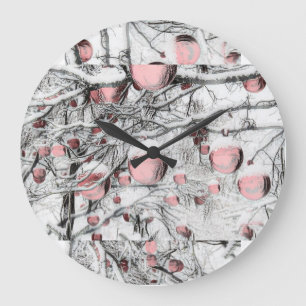 Reloj Redondo Grande Árboles nevados con adornos dibujando