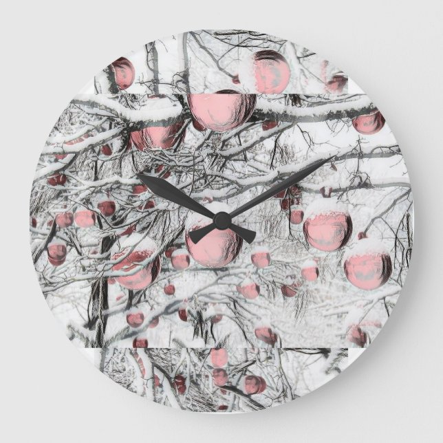 Reloj Redondo Grande Árboles nevados con adornos dibujando (Anverso)