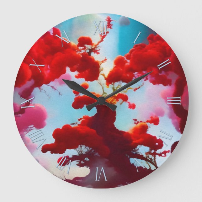 Reloj Redondo Grande Árboles rojos abstractos (Anverso)