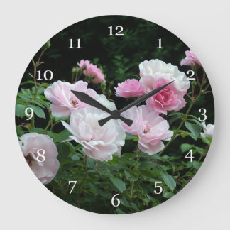 Reloj Redondo Grande arbustos de flores rosas y blancas. Floral,