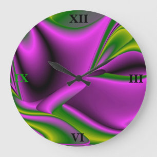 Reloj Redondo Grande arcoiris abstracto de color verde púrpura