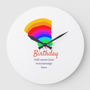 Reloj Redondo Grande Arcoíris colorido cumpleaños 1er añadir fecha nomb