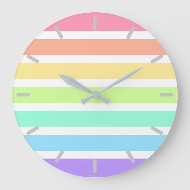 Reloj Redondo Grande Arcoiris de bblegum y rayas blancas (Anverso)