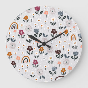 Reloj Redondo Grande Arcoiris florales: Textura sin soldadura dibujada