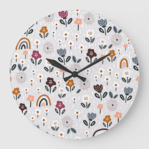 Reloj Redondo Grande Arcoiris florales: Textura sin soldadura dibujada