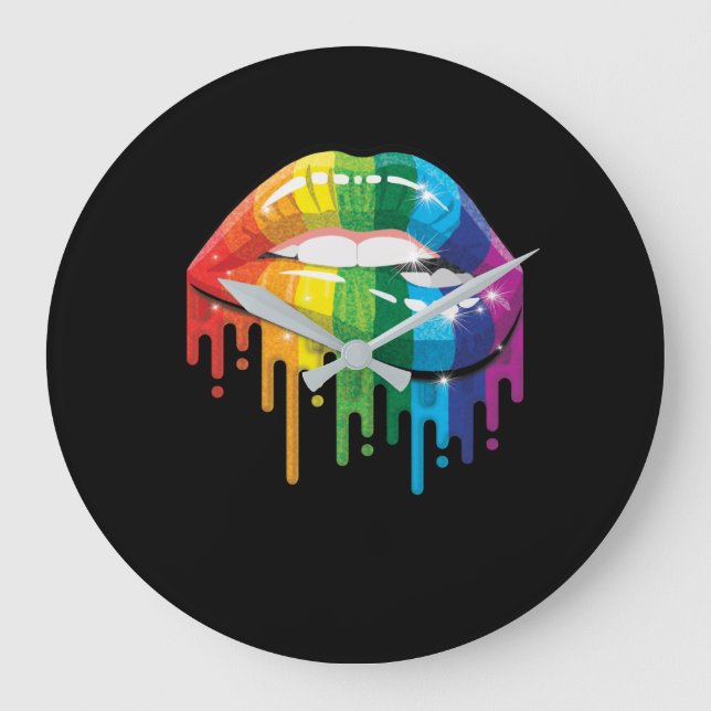 Reloj Redondo Grande Arcoiris levanta orgullo Gay Lesbian LGBT regalo (Anverso)
