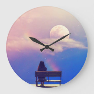 Reloj Redondo Grande Arcoiris lunar: Belleza Pastel Sky.