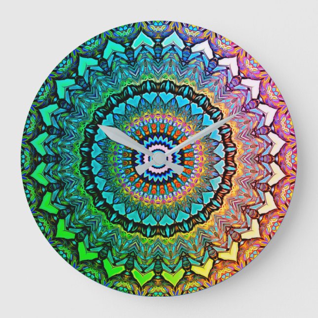 Reloj Redondo Grande Arcoiris y corazón Mandala (Anverso)