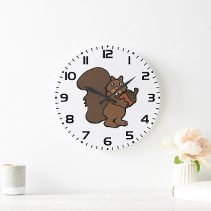 Reloj Redondo Grande Ardilla con bellota animal lindo del bosque