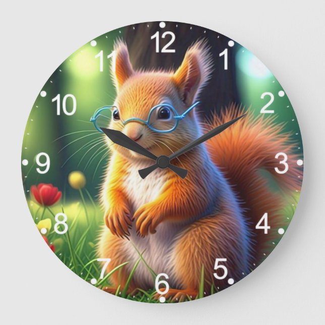 Reloj Redondo Grande Ardilla marrón sentada en hierba-43543 (Anverso)