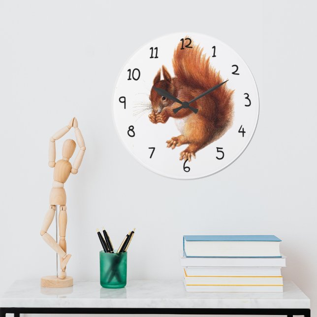 Reloj Redondo Grande Ardilla roja virgen (Cute Vintage Red Squirrel Large Clock)