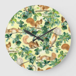 Reloj Redondo Grande Ardillas acuáticas, roble sin costura.