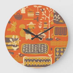 Reloj Redondo Grande Ardillas de jardín: Escena animal caprichosa