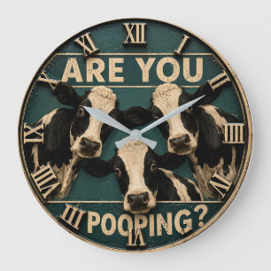 Reloj Redondo Grande Are You Pooping? Funny Cow Farmhouse Bathroom