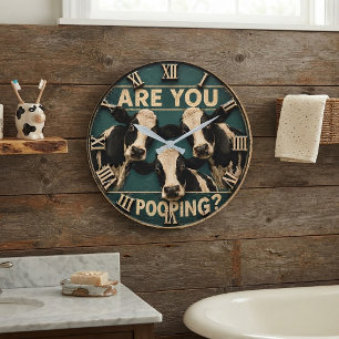 Reloj Redondo Grande Are You Pooping? Funny Cow Farmhouse Bathroom