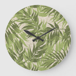 Reloj Redondo Grande Areca Palms Verde Tropical Hawaiano Vintage