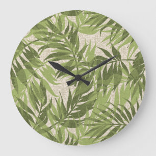 Reloj Redondo Grande Areca Palms Verde Tropical Hawaiano Vintage