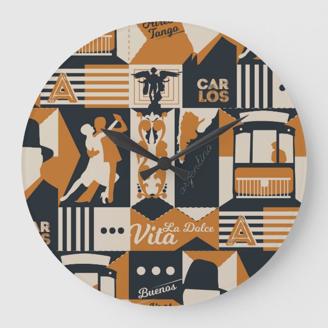 Reloj Redondo Grande Argentina: Ilustracion étnico sin foco. (Anverso)